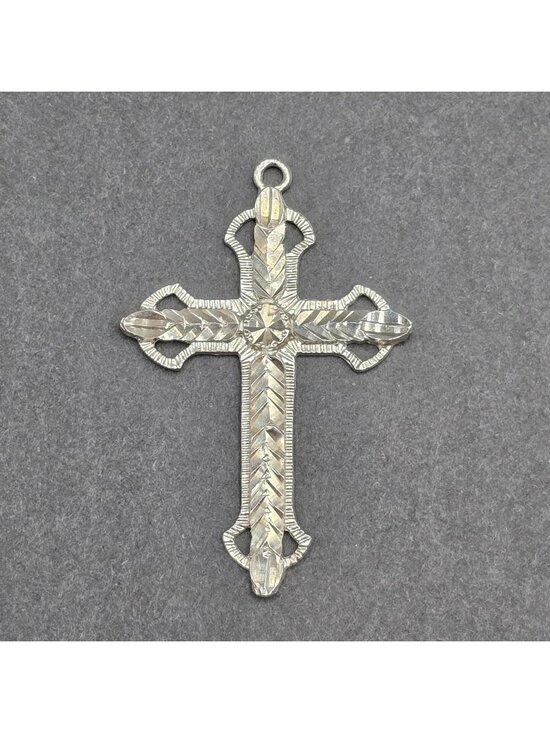 Unbranded Jewelry - Vintage Sterling Silver Diamond Cut Chevron Filigree Cross Latin Pendant 2" READ